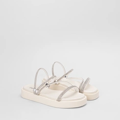 Tamanco Feminino Penélope Flatform Tiras Strass Off White