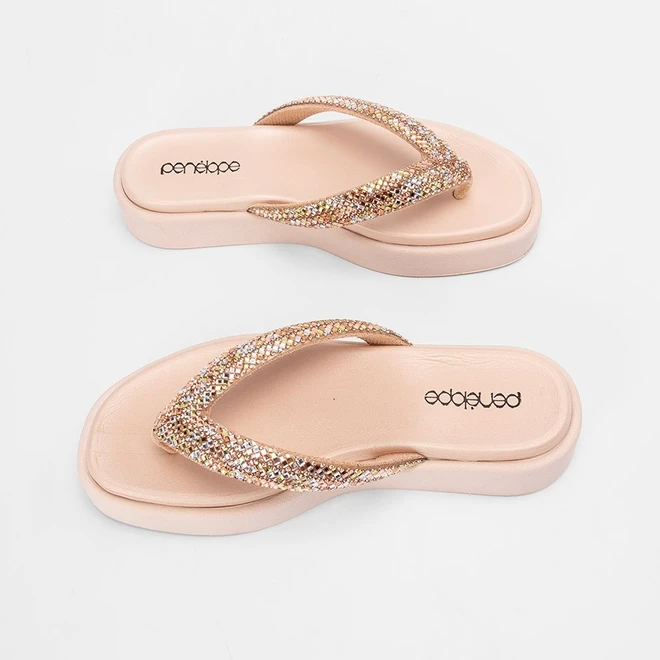 Tamanco Feminino Penélope Strass Nude