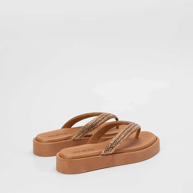 Tamanco Feminino Penélope Strass Caramelo