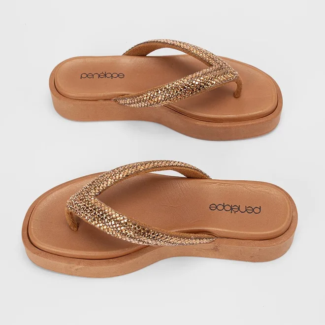Tamanco Feminino Penélope Strass Caramelo