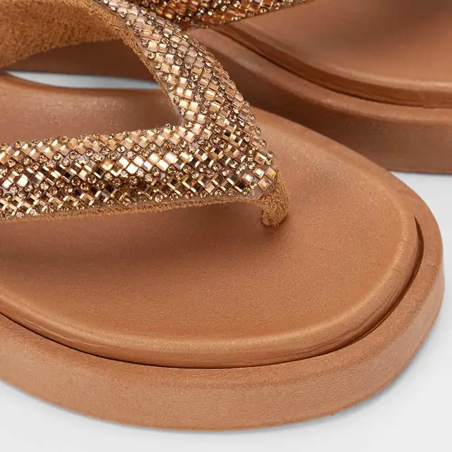 Tamanco Feminino Penélope Strass Caramelo