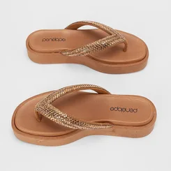 Tamanco Feminino Penélope Strass Caramelo