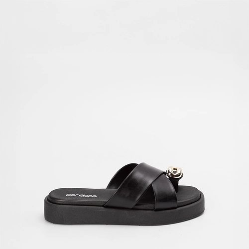 Tamanco Feminino Penélope Flatform Enfeite Bold Preto