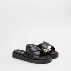 Tamanco Feminino Penélope Flatform Enfeite Bold Preto