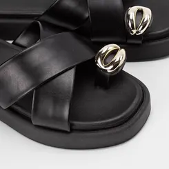 Tamanco Feminino Penélope Flatform Enfeite Bold Preto