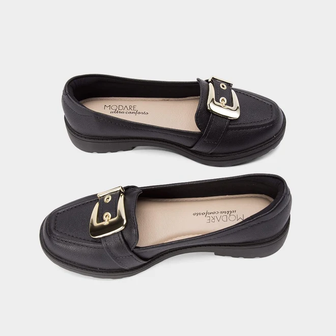 Mocassim Loafer Modare Plataforma Detalhe Fivela Preto