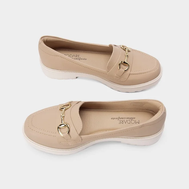 Mocassim Loafer Modare Tratorado Detalhe Fivela Bege