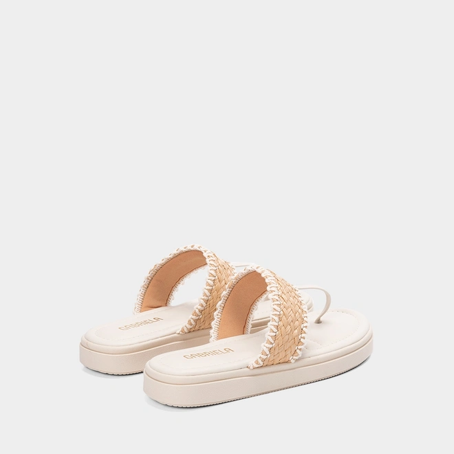 Tamanco Feminino Gabriela Flatform Tira Em Ráfia Off-White