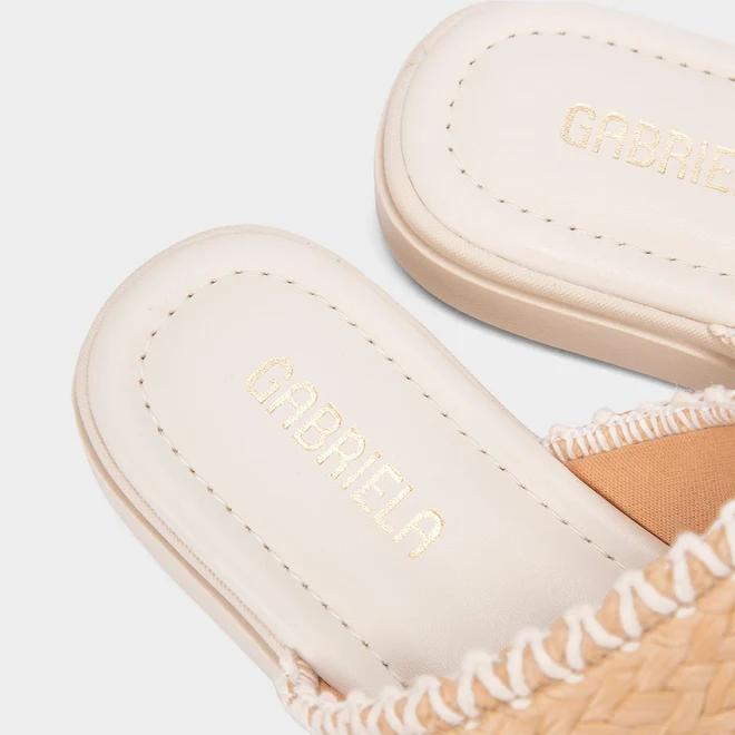Tamanco Feminino Gabriela Flatform Tira Em Ráfia Off-White