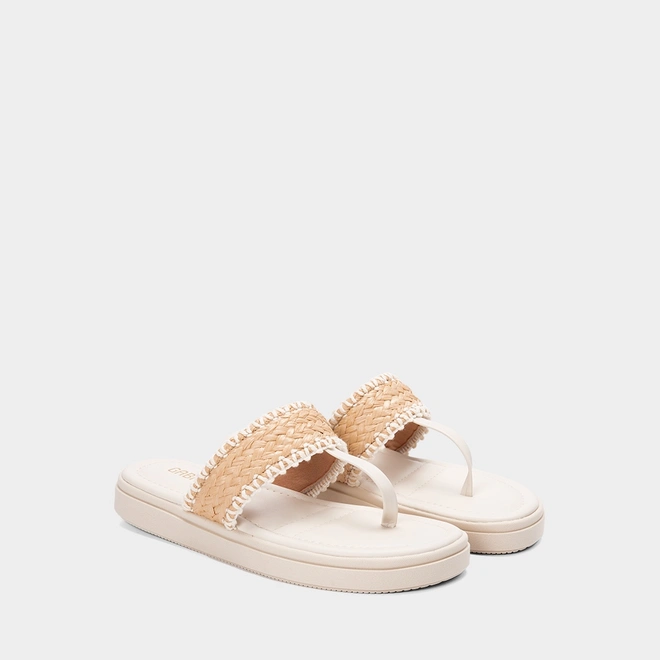 Tamanco Feminino Gabriela Flatform Tira Em Ráfia Off-White