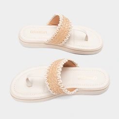 Tamanco Feminino Gabriela Flatform Tira Em Ráfia Off-White