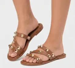 Rasteira Gabriela Feminina Multitiras Tachas Caramelo