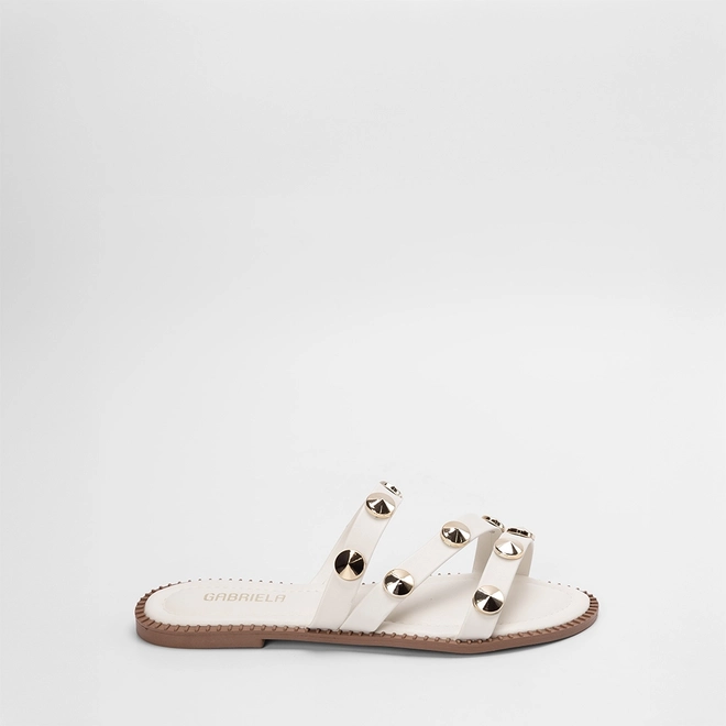 Rasteira Gabriela Feminina Multitiras Tachas Off White