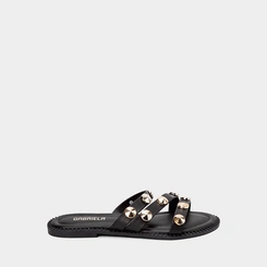 Rasteira Gabriela Feminina Multitiras Tachas Preto