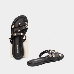 Rasteira Gabriela Feminina Multitiras Tachas Preto