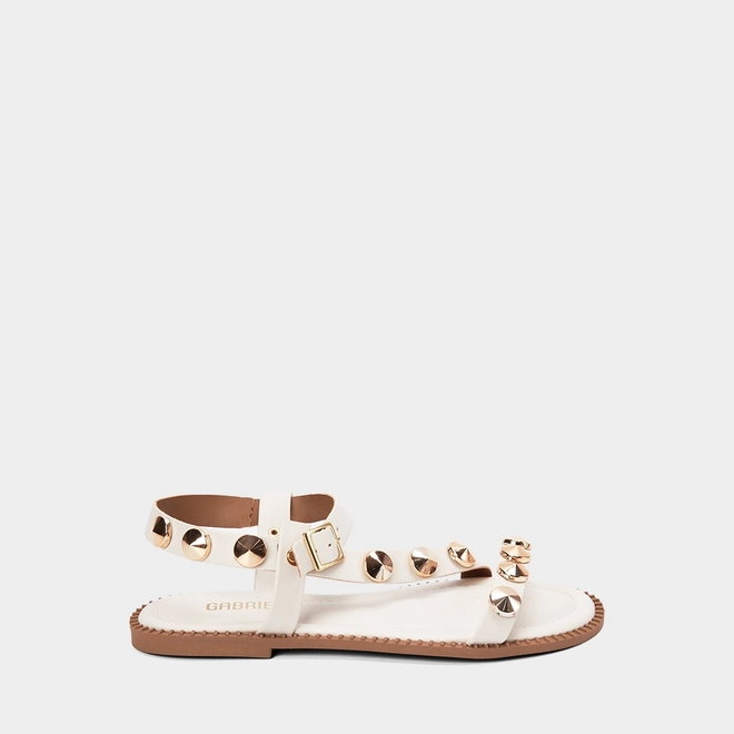 Sandália Rasteira Feminina Gabriela Tachas Off White