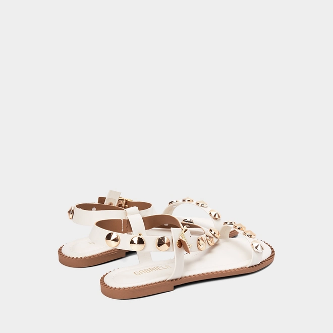 Sandália Rasteira Feminina Gabriela Tachas Off White