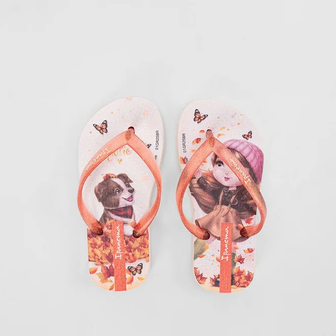 Chinelo Infantil Ipanema Jolie Amores Glitter Bege & Laranja