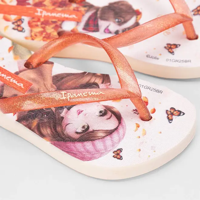 Chinelo Infantil Ipanema Jolie Amores Glitter Bege & Laranja