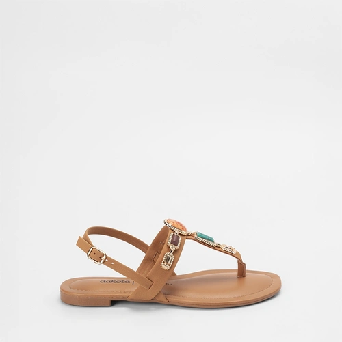 Sandália Feminina Dakota Tira Em Pedraria Caramelo