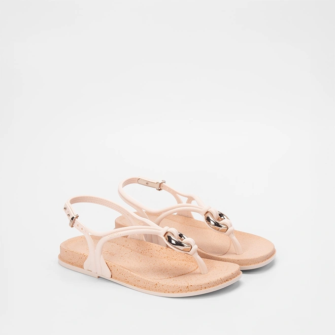 Sandália Rasteira Grendha Enfeite Argola Bold Off White