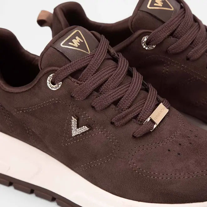 Tênis Via Marte Chunky Nobuck Detalhe Strass Marrom