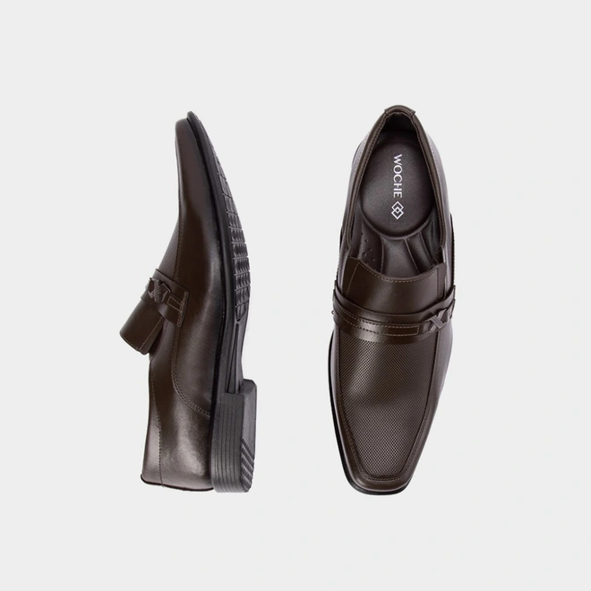 Sapato Social Masculino Woche Texturizado com Fivela Marrom