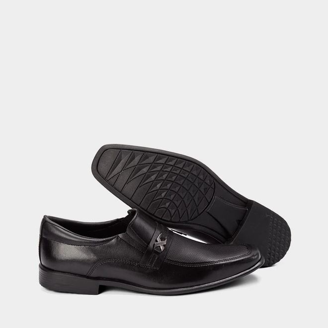 Sapato Social Masculino Woche Texturizado com Fivela Preto