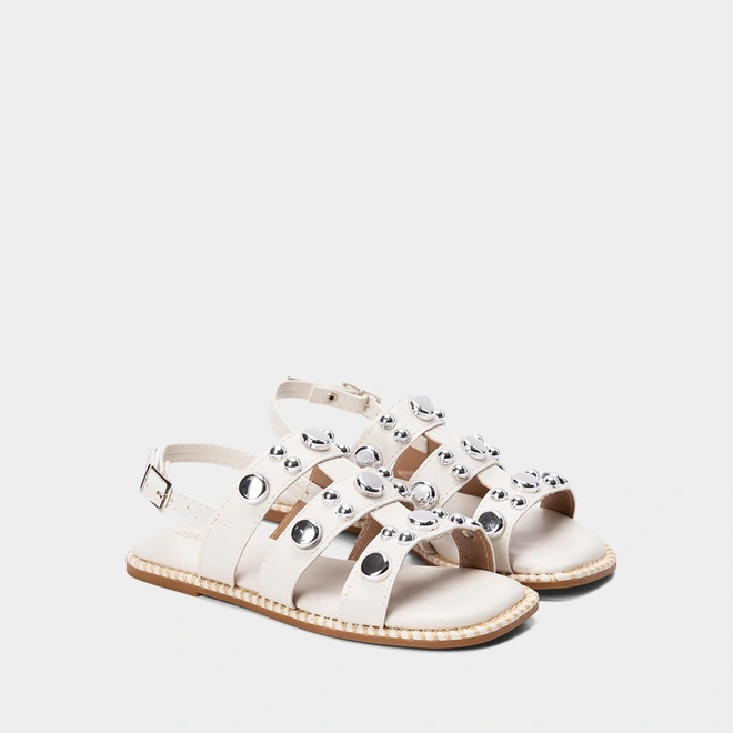 Sandália Rasteira Infantil Gabrielinha Metal Nickel Off White