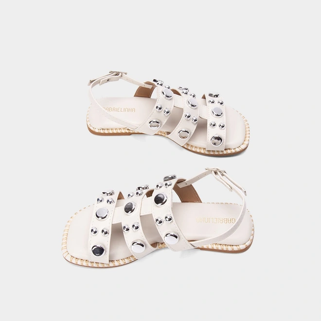 Sandália Rasteira Infantil Gabrielinha Metal Nickel Off White