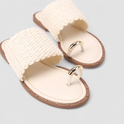 Rasteira Feminina Gabriela Detalhe Bold Rafia Off White