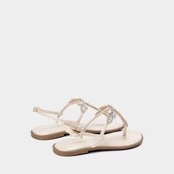Sandália Rasteira Feminina Gabriela Detalhe Strass & Pedraria Off White