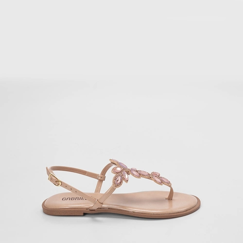 Sandália Rasteira Feminina Gabriela Detalhe Pedraria Nude