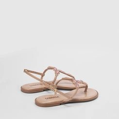 Sandália Rasteira Feminina Gabriela Detalhe Pedraria Nude