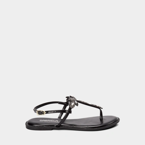 Sandália Rasteira Feminina Gabriela Detalhe Pedraria Preto