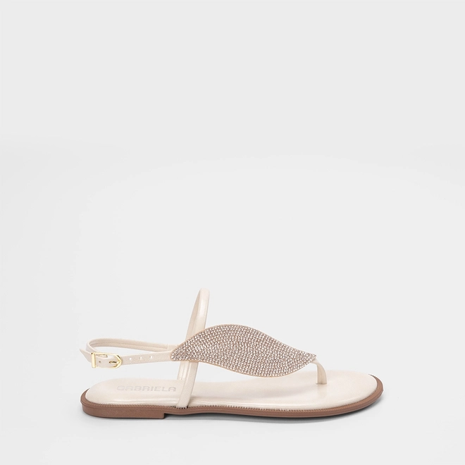 Rasteira Feminina Gabriela Detalhe Folha Strass Off White