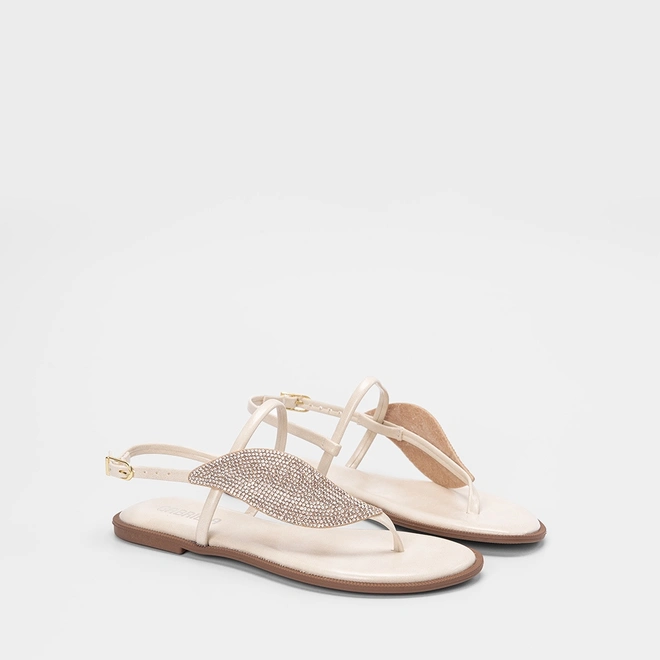 Rasteira Feminina Gabriela Detalhe Folha Strass Off White