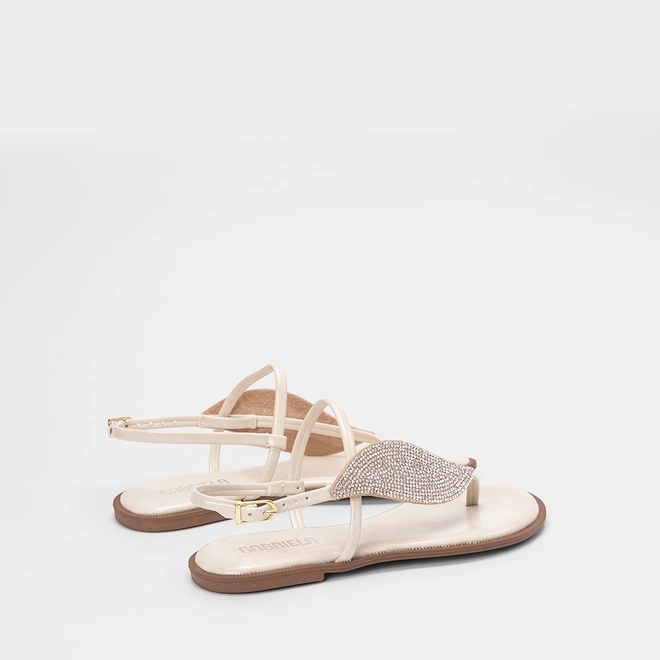 Rasteira Feminina Gabriela Detalhe Folha Strass Off White