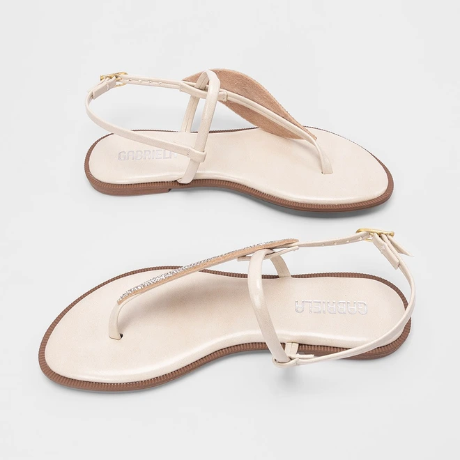 Rasteira Feminina Gabriela Detalhe Folha Strass Off White