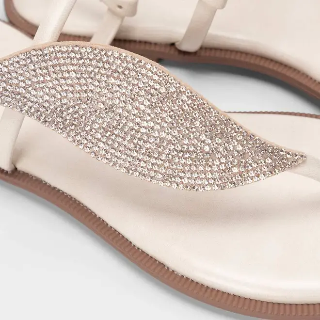 Rasteira Feminina Gabriela Detalhe Folha Strass Off White
