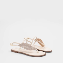 Rasteira Feminina Gabriela Detalhe Folha Strass Off White