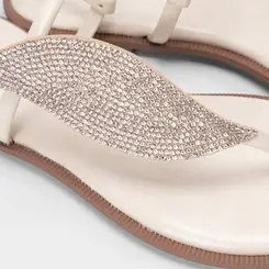 Rasteira Feminina Gabriela Detalhe Folha Strass Off White