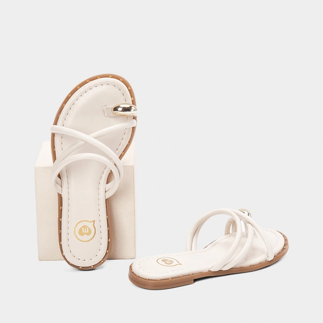Rasteira Infantil Molekinha Tiras Cruzadas Enfeite Bold Off White