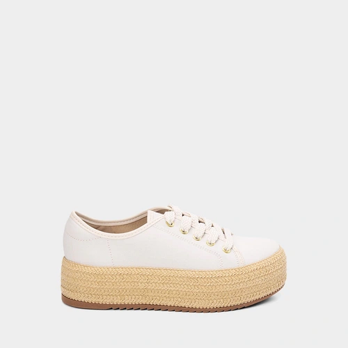 Tênis Casual Feminino Beira Rio Plataforma Ráfia Off White