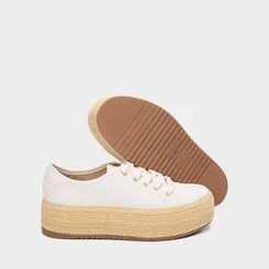 Tênis Casual Feminino Beira Rio Plataforma Ráfia Off White
