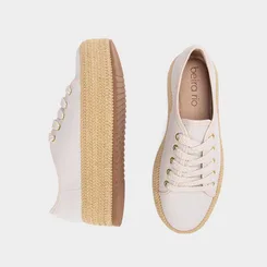 Tênis Casual Feminino Beira Rio Plataforma Ráfia Off White