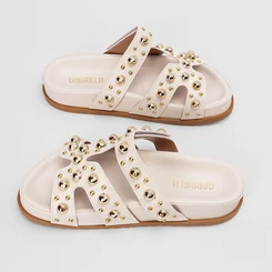 Tamanco Feminino Gabriela Detalhe Em Tachas Esferas Off-White