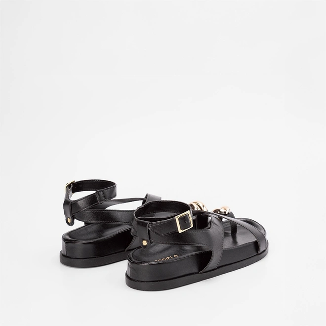 Sandália Rasteira Gabriela Enfeite Bold Metalizado Preto