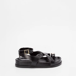 Sandália Rasteira Gabriela Enfeite Bold Metalizado Preto