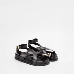 Sandália Rasteira Gabriela Enfeite Bold Metalizado Preto